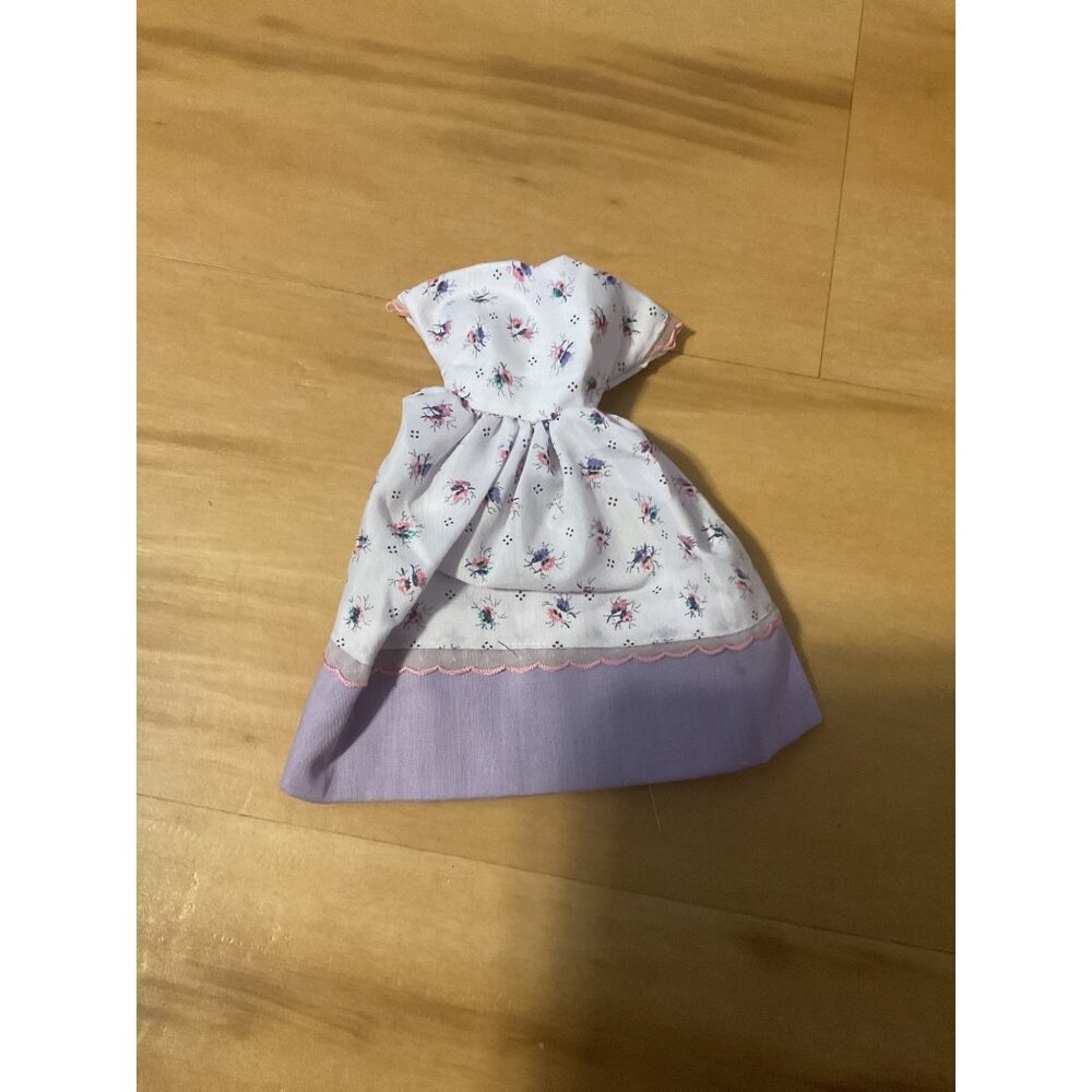 Vintage Handmade Doll Dress Floral & Purple Cotton Blend